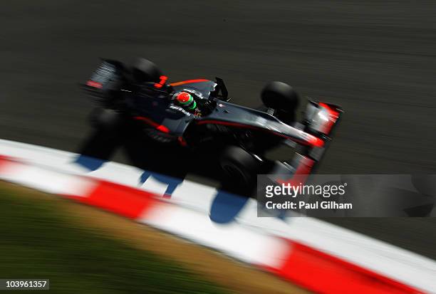 Sakon Yamamoto of Japan and Hispania Racing Team drives during practice for the Italian Formula One Grand Prix at the Autodromo Nazionale di Monza on...
