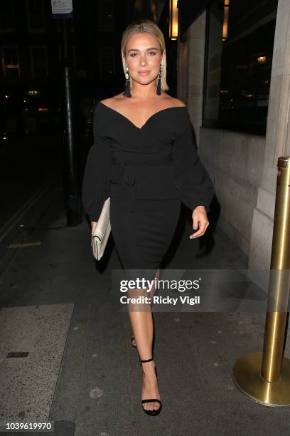 Gabby Allen attend an official dinner announcing Alexandra Cane as a new brand ambassador of BoohooMan on September 24, 2018 in London, England.