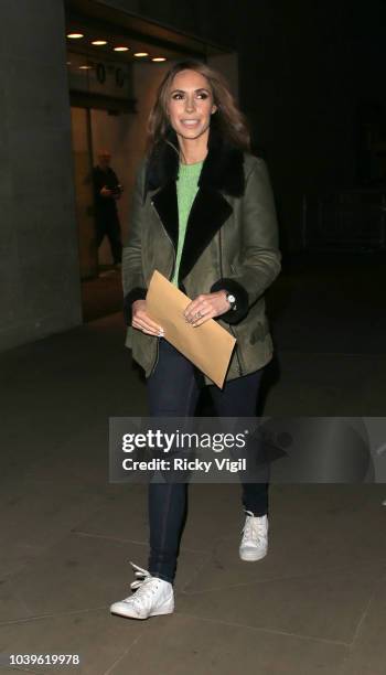 Alex Jones seen leaving BBC after filmin The One Show on September 24, 2018 in London, England.