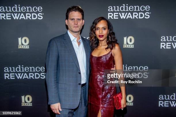 Steven Pasquale and Kerry Washington attend the Broadway Loyalty Program Audience Rewards 10th Anniversary celebration at Sony Hall on September 24,...