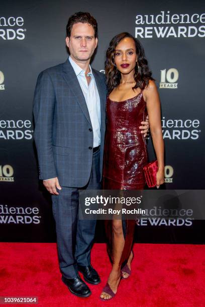 Steven Pasquale and Kerry Washington attend the Broadway Loyalty Program Audience Rewards 10th Anniversary celebration at Sony Hall on September 24,...