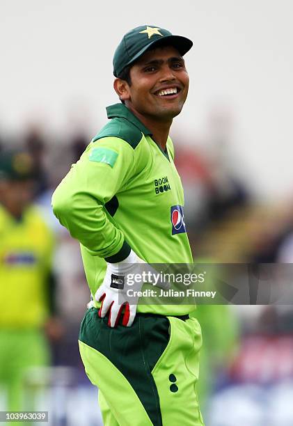 Wicketkeeper Kamran Akmal of Pakistan smiles during the 1st NatWest One Day International between England and Pakistan at the Emirates Durham...