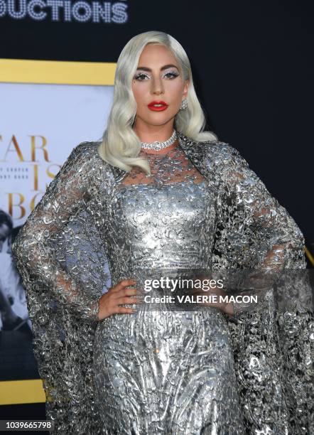 Singer/actress Lady Gaga attends the premiere of "A star is born" at the Shrine Auditorium in Los Angeles, California on September 24, 2018.