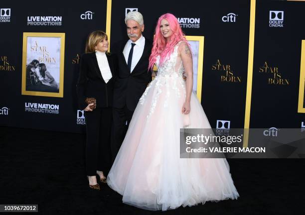 Actress Katharine Ross, actor Sam Elliott and their daughter musician Cleo Rose Elliott attend the premiere of "A star is born" at the Shrine...