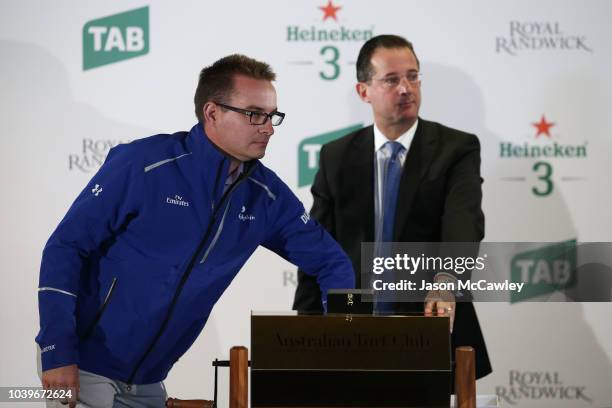 Jason Walsh, Godolphin racing manager during the TAB Epsom and Heineken 3 Metropolitan Barrier Draw at Royal Randwick Racecourse on September 25,...