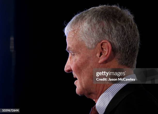 Horse trainer Greg Hickman speaks to the media during the TAB Epsom and Heineken 3 Metropolitan Barrier Draw at Royal Randwick Racecourse on...