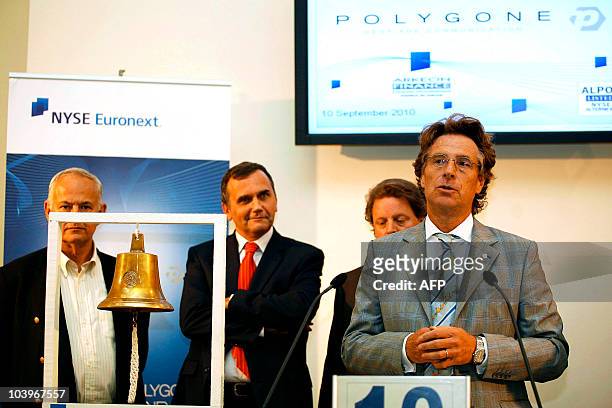 Thierry Goor, co-founder of communication agency Polygone, attends the opening bell ceremony to mark it's initial public offering on the NYSE...
