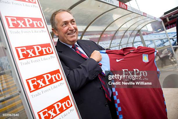 Gerard Houllier speaks to the media during a press conference unveiling him as the new manager of Aston Villa at Villa Park on September 10, 2010 in...