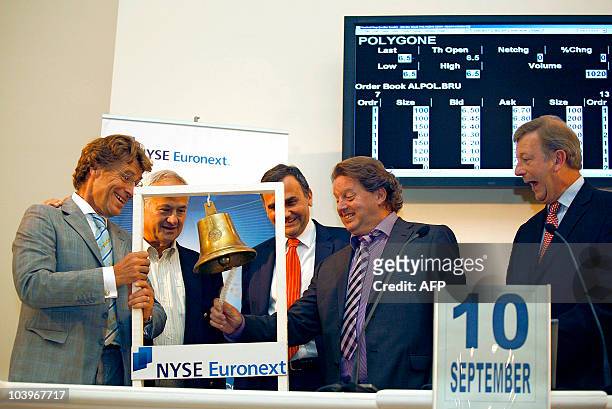 Co-founders of communication agency Polygone Thierry Goor and Pascal Lambert , attend the opening bell ceremony to mark it's initial public offering...