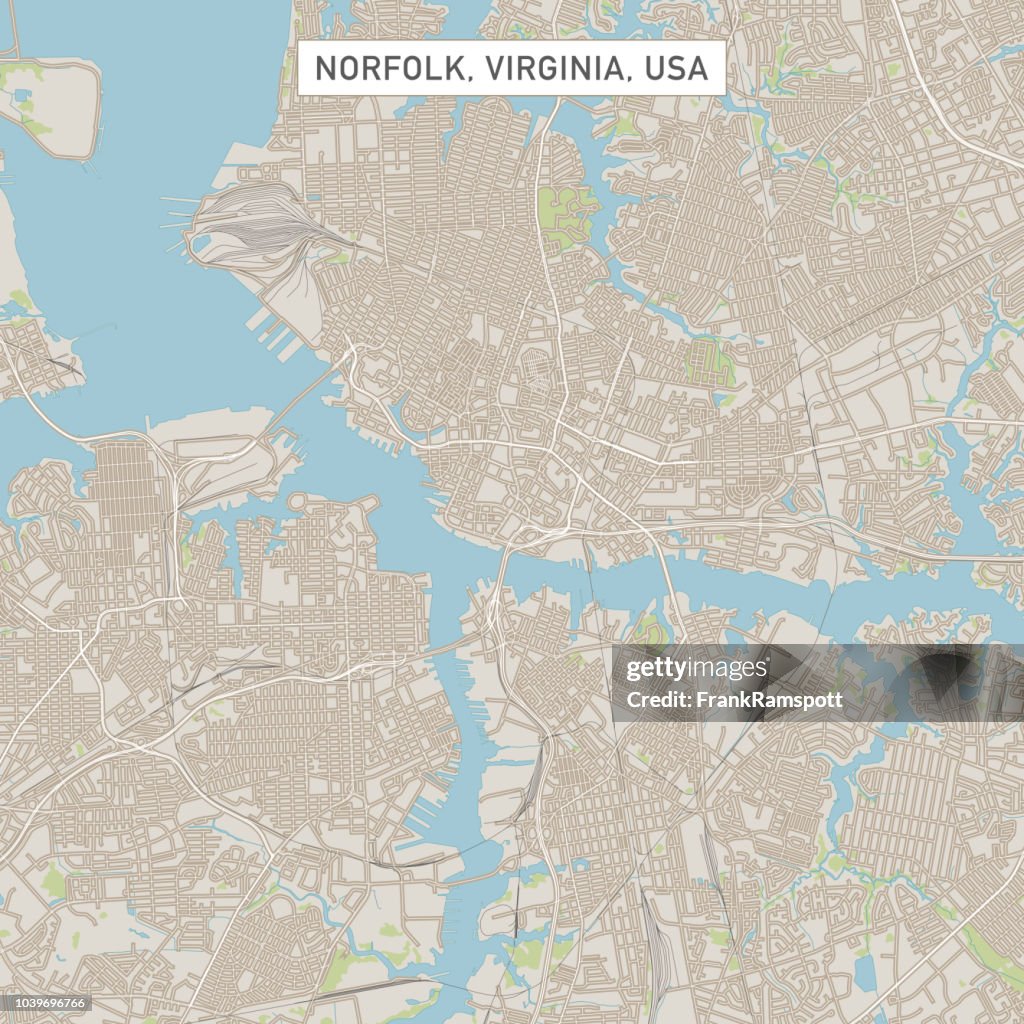 Mapa de rua da cidade de Norfolk Virgínia EUA