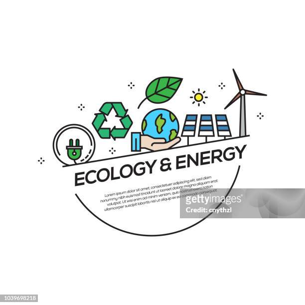 stockillustraties, clipart, cartoons en iconen met ecologie en energieconcept platte lijn pictogrammen - gear recycle logo