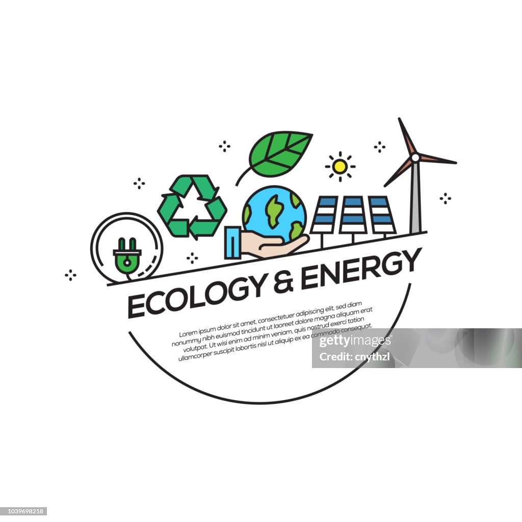 Ecology and Energy Concept Flat Line Icons