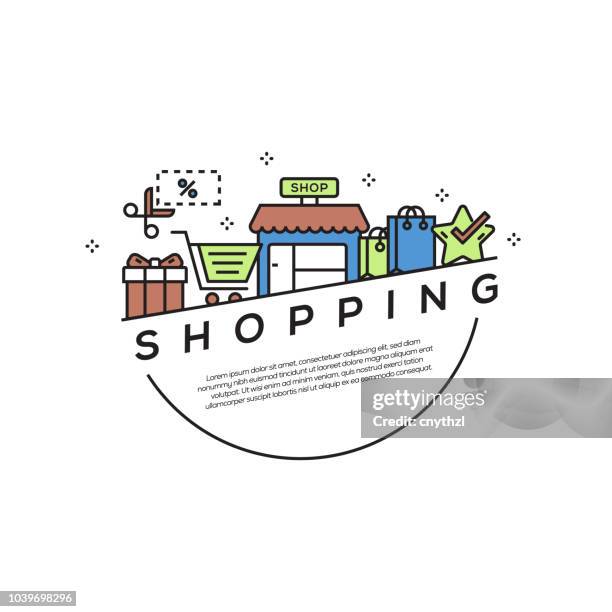 stockillustraties, clipart, cartoons en iconen met shopping concept platte lijn pictogrammen - app store logo