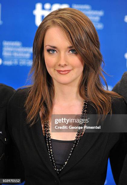 Actress Allie MacDonald attends the "Score: A Hockey Musical" Press Conference during the 35th Toronto International Film Festival at the Hyatt...