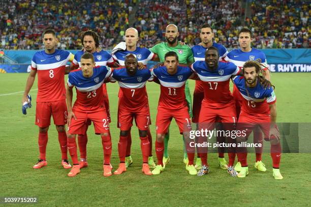 Team of USA poses for a group photo Clint Dempsey, Jermaine Jones, Michael Bradley, goalkeeper Tim Howard, Geoff Cameron, Matt Besler Fabian Johnson,...