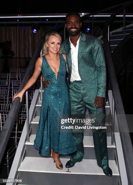 Evanna Lynch and Keo Motsepe pose at "Dancing with the Stars" Season 27 at CBS Televison City on September 24, 2018 in Los Angeles, California.