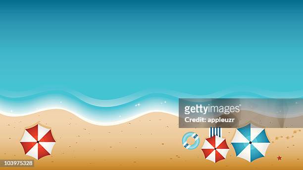 stockillustraties, clipart, cartoons en iconen met beach from above - beach umbrella sand