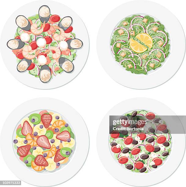 four salad plates - caesar salad stock illustrations
