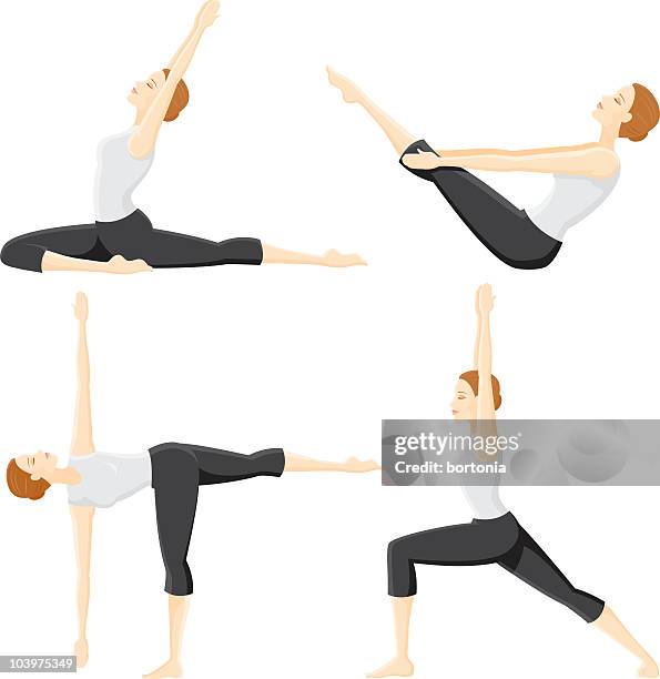 four yoga poses - legs apart stock illustrations