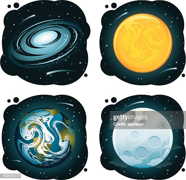 planets and galaxies - galaxy stock illustrations