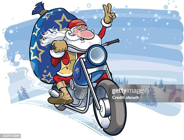 santa motobiker - bike hand signals stock illustrations