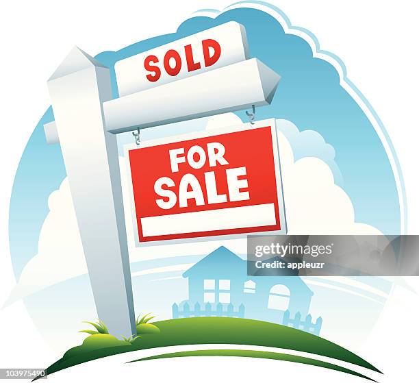 for sale and sold sign - western script stock illustrations