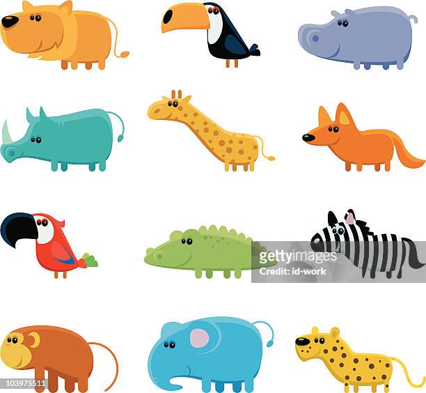 ilustraciones, imágenes clip art, dibujos animados e iconos de stock de divertidos animales salvajes - hipopótamo