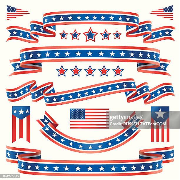 ilustrações de stock, clip art, desenhos animados e ícones de vermelho branco e azul estrela banners - american flag banner