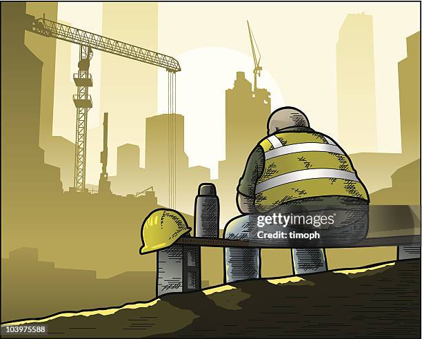 construction landscape - construction worker back stock illustrations