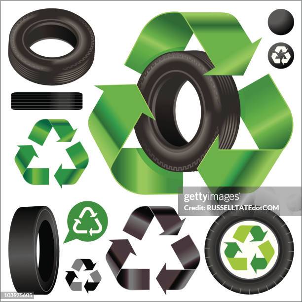 recycled rubber - tyres stock illustrations