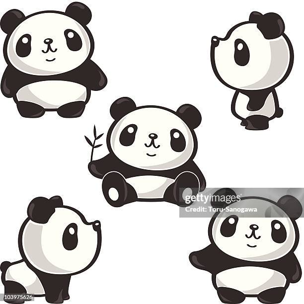 ilustraciones, imágenes clip art, dibujos animados e iconos de stock de cinco poses de oso panda - panda