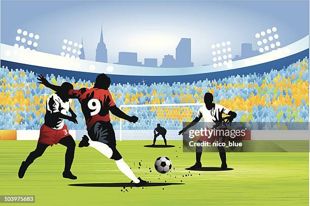 shooting für einen fußball ziel - mensch im hintergrund stock-grafiken, -clipart, -cartoons und -symbole