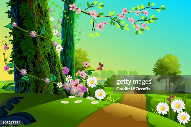 beautiful spring background - converging paths stock illustrations