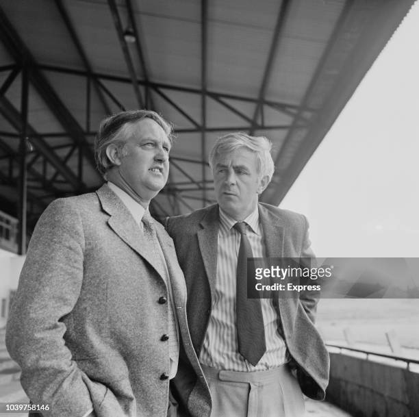 Bill Dodgin Jr , Manager of Northampton Town FC, pictured on right with former Northampton Town manager Dave Bowen at the County Ground in...