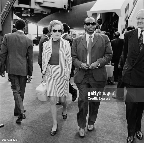 President of Botswana Seretse Khama and his wife Ruth Williams Khama arrive at Heathrow Airport in London for a visit to the United Kingdom on 13th...