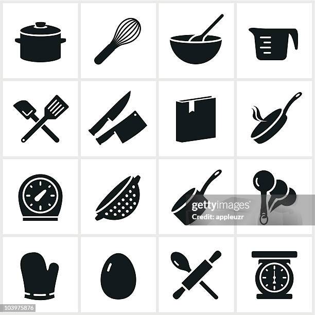 ilustraciones, imágenes clip art, dibujos animados e iconos de stock de negro iconos de la cocina a la vista - utensilios de cocina