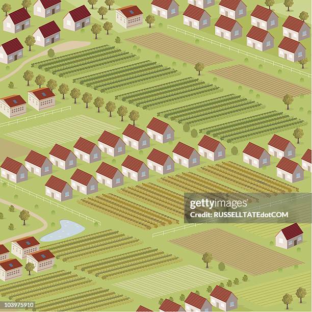 housing v farmland - rural housing stock illustrations