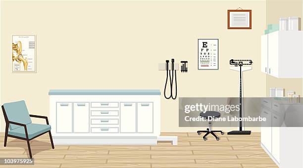 illustrations, cliparts, dessins animés et icônes de cabinet médical avec équipement médical et de placards illustration - doctor's office