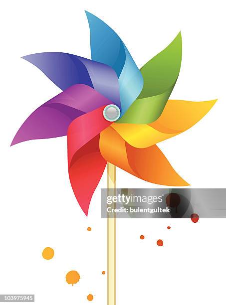 bildbanksillustrationer, clip art samt tecknat material och ikoner med hand held colorful windmill displayed with white - paper windmill