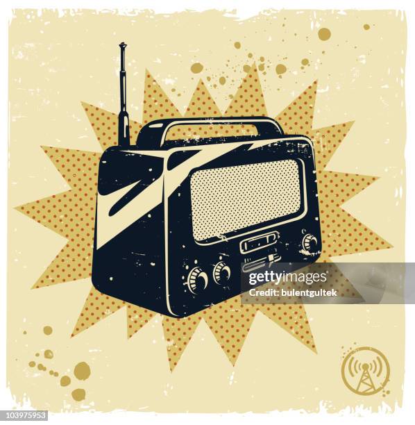 image of a black and white retro radio - sepia stock illustrations