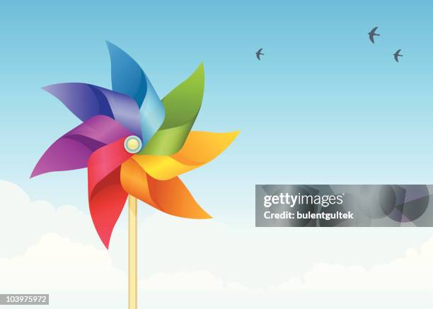 bildbanksillustrationer, clip art samt tecknat material och ikoner med windmill and sky - paper windmill