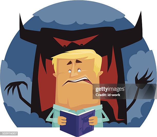 scary book - young man surprised stock illustrations
