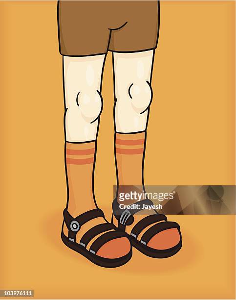 socks and sandals - human knee stock illustrations