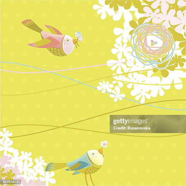spring birds - two animals stock illustrations