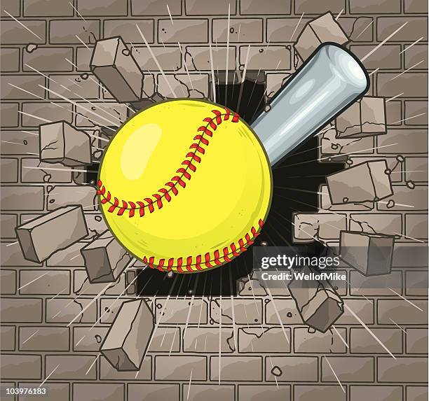softball brick wall - softball stock illustrations