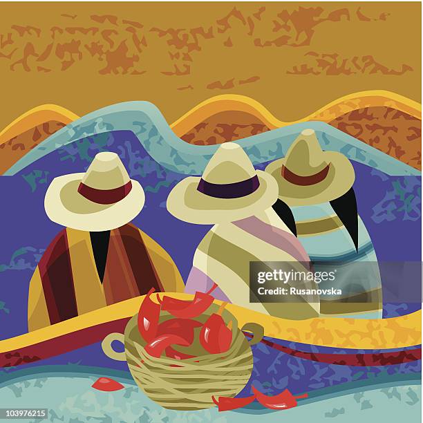 resting mexican people - poncho stock illustrations