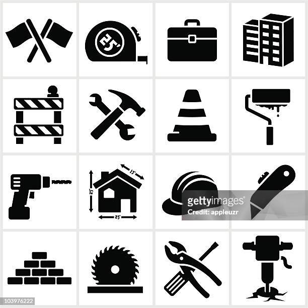 ilustraciones, imágenes clip art, dibujos animados e iconos de stock de serie de iconos de construcción negra - construction equipment