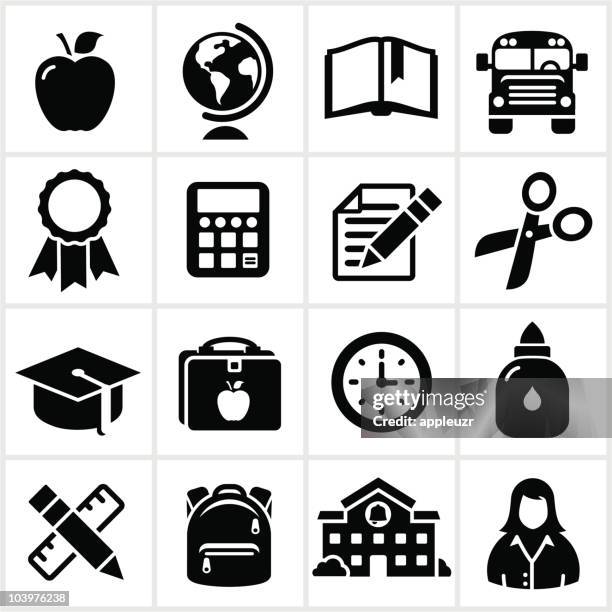 schule und bildung icons - schulbedarf stock-grafiken, -clipart, -cartoons und -symbole
