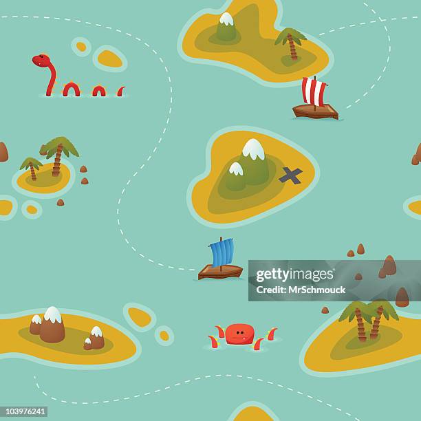 stockillustraties, clipart, cartoons en iconen met seamless treasure hunt - eiland