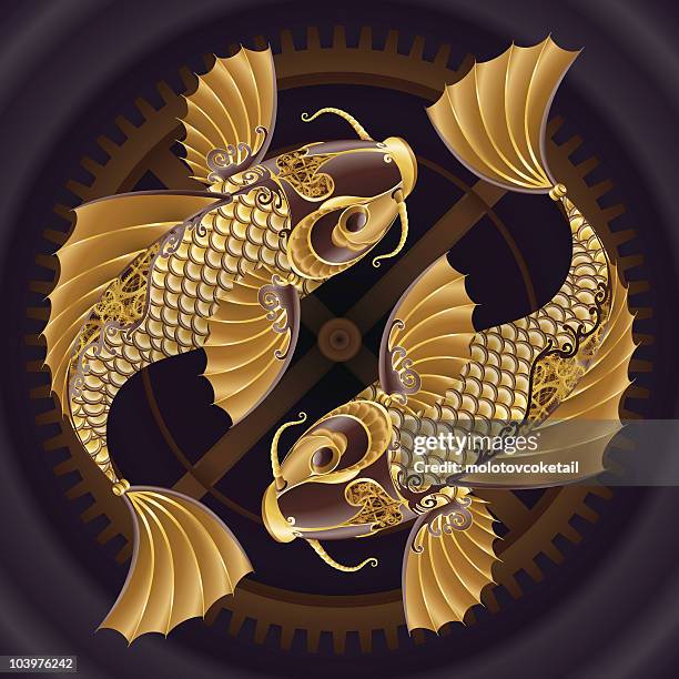 bildbanksillustrationer, clip art samt tecknat material och ikoner med steampunk kois - koi carp